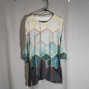 Source Unknown Geometric Blouse - Teal and Gold